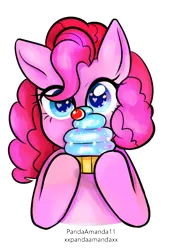 Size: 432x606 | Tagged: safe, artist:pandaamanda11, derpibooru import, pinkie pie, pony, bust, cupcake, cute, diapinkes, female, food, heart eyes, looking at you, mare, simple background, solo, starry eyes, transparent background, wingding eyes