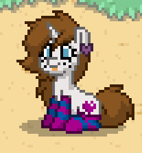 Size: 207x223 | Tagged: safe, artist:sevenxninja, derpibooru import, oc, oc:love biscuit, unofficial characters only, pony, unicorn, pony town, clothes, dirt, ear piercing, earring, grass, jewelry, piercing, socks, solo, striped socks, tongue out, update