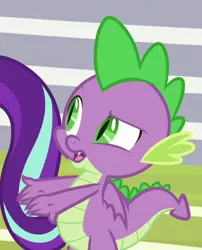 Size: 434x538 | Tagged: a matter of principals, claws, cropped, derpibooru import, dragon, male, offscreen character, safe, screencap, spike, starlight glimmer, tail, winged spike, wings