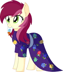 Size: 836x956 | Tagged: safe, artist:cyanlightning, derpibooru import, roseluck, earth pony, pony, student counsel, .svg available, absurd resolution, chest fluff, clothes, cute, cuteluck, dress, ear fluff, ear tufts, female, flower, glue, looking up, mare, mouth hold, simple background, smiling, solo, transparent background, vector