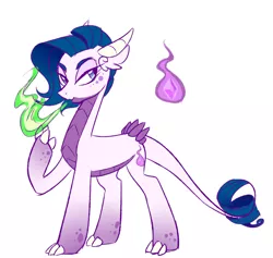 Size: 946x898 | Tagged: safe, artist:miatsukyyy, derpibooru import, oc, oc:amethyst, dracony, dragon, hybrid, pony, female, fire, interspecies offspring, offspring, parent:rarity, parent:spike, parents:sparity, simple background, solo, white background