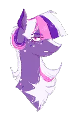 Size: 216x360 | Tagged: safe, artist:sleepy--demon, derpibooru import, twilight sparkle, earth pony, pony, leak, spoiler:g5, alternate color palette, alternate hair color, beauty mark, bust, chest fluff, earth pony twilight, eye clipping through hair, female, g5, lidded eyes, looking at you, mare, pixel art, redesign, scowl, simple background, solo, transparent background, twilight sparkle (g5)