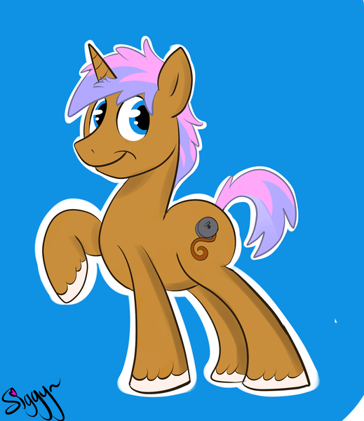 Size: 2260x2615 | Tagged: safe, artist:siggyderp, derpibooru import, oc, oc:film grain, unofficial characters only, pony, unicorn, male, signature, solo, stallion