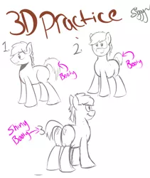 Size: 3166x3750 | Tagged: safe, artist:siggyderp, derpibooru import, pony, butt, male, partial color, plot, practice drawing, practice sketch, signature, sketch, solo, stallion, text