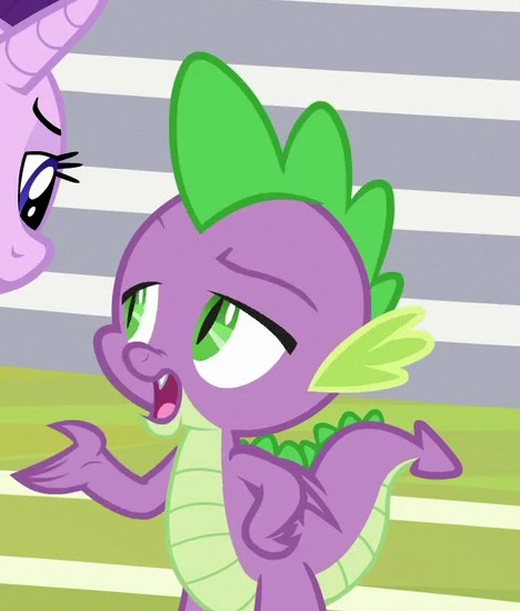 Size: 468x550 | Tagged: a matter of principals, claws, cropped, derpibooru import, dragon, duo, male, offscreen character, safe, screencap, solo focus, spike, starlight glimmer, winged spike