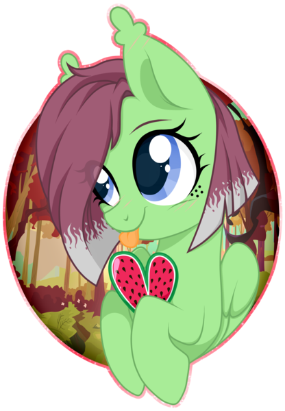 Size: 1468x2118 | Tagged: safe, artist:souleevee99, derpibooru import, oc, oc:watermelon success, pegasus, pony, food, heart, simple background, tongue out, transparent background, watermelon