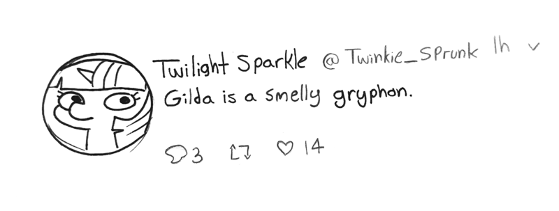 Size: 1920x726 | Tagged: safe, artist:tjpones, derpibooru import, edit, editor:dsp2003, twilight sparkle, pony, black and white, exploitable meme, female, grayscale, implied gilda, mare, meme, meta, monochrome, racism, sketch, traditional art, twibitch sparkle, twitter