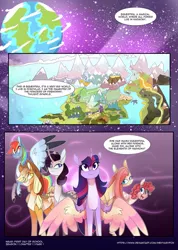 Size: 755x1058 | Tagged: safe, artist:iheyyasyfox, derpibooru import, applejack, fluttershy, pinkie pie, rainbow dash, rarity, twilight sparkle, twilight sparkle (alicorn), alicorn, earth pony, pegasus, pony, unicorn, comic:first day of school, alternate design, female, mane six, map, mare, planet