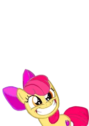 Size: 794x1123 | Tagged: safe, artist:joeydr, derpibooru import, apple bloom, earth pony, pony, going to seed, adorabloom, big grin, bow, cute, female, filly, grin, looking at you, looking up, simple background, smiling, solo, squee, transparent background, vector