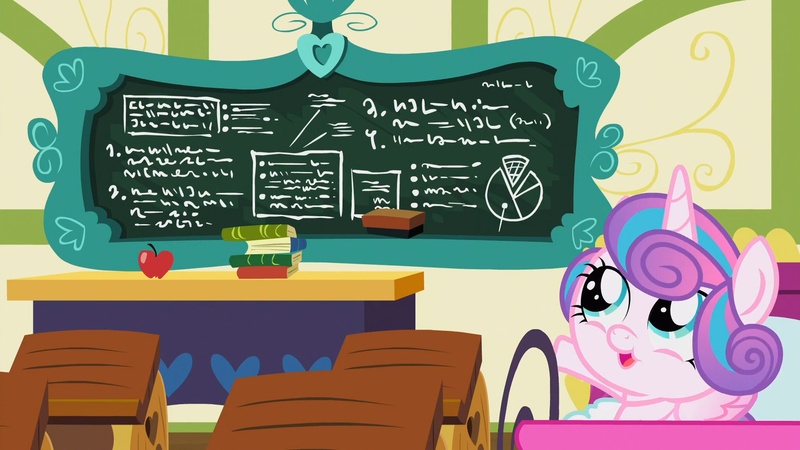 Size: 1920x1080 | Tagged: safe, derpibooru import, screencap, princess flurry heart, alicorn, pony, a flurry of emotions, baby, baby flurry heart, baby genius, baby pony, chalkboard, cuddly, cute, daaaaaaaaaaaw, desk, flurrybetes, foal, genius, pram, showing, solo, ta da, tada