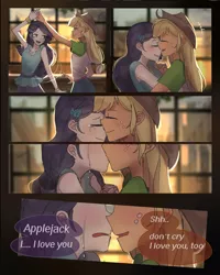 Size: 2000x2500 | Tagged: safe, artist:tcn1205, derpibooru import, part of a set, applejack, rarity, human, equestria girls, clothes, comic, crying, cute, daaaaaaaaaaaw, dancing, dialogue, feels, female, hnnng, humanized, jackabetes, lesbian, love, pony coloring, raribetes, rarijack, shipping, smiling, tears of joy