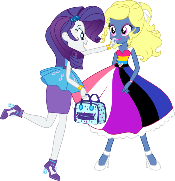 Size: 6629x6870 | Tagged: safe, artist:digimonlover101, derpibooru import, rarity, oc, oc:azure/sapphire, equestria girls, equestria girls series, absurd resolution, clothes, commission, crossdressing, dress, femboy, genderfluid pride flag, high heels, makeover, makeup, male, open mouth, pansexual pride flag, pride, pride flag, pride month, purse, raised leg, shoes, simple background, smiling, transparent background