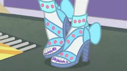 Size: 853x480 | Tagged: safe, derpibooru import, edit, edited screencap, screencap, rarity, equestria girls, equestria girls series, rollercoaster of friendship, close-up, clothes, feet, high heels, human feet, legs, nail polish, open-toed shoes, pictures of legs, sandals, shoes, toenail polish, toenails, toes