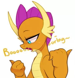 Size: 2525x2597 | Tagged: artist:maren, boring, brat, bust, derpibooru import, dialogue, dragon, dragoness, female, horns, lidded eyes, looking down, open mouth, profile, safe, side view, simple background, smolder, smolder is not amused, snobby, solo, teenaged dragon, teenager, thumbs, thumbs down, unamused, unimpressed, white background