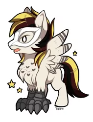 Size: 350x460 | Tagged: artist:mr-tiaa, chest fluff, chibi, colored wings, colored wingtips, derpibooru import, hippogriff, hippogriff oc, male, mask, oc, oc:silent flight, open mouth, safe, signature, simple background, solo, spread wings, standing, stars, unofficial characters only, white background, wings