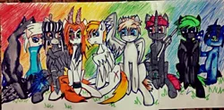 Size: 1994x981 | Tagged: artist needed, safe, derpibooru import, oc, oc:kujivunia, unofficial characters only, pegasus, pony, zebra, zebrasus, group, pegazebra, zebra oc