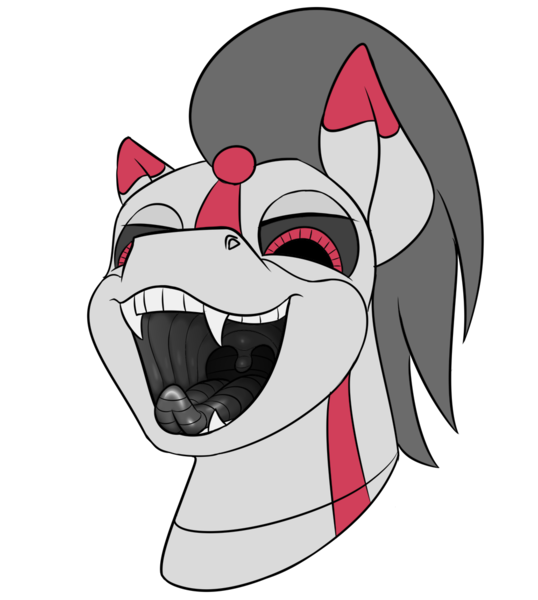 Size: 1000x1115 | Tagged: questionable, artist:rubiont, derpibooru import, oc, oc:rubiont, pony, robot, robot pony, fangs, male, mawshot, open mouth, sticker