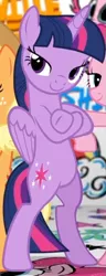 Size: 281x735 | Tagged: safe, derpibooru import, official, screencap, applejack, pinkie pie, twilight sparkle, twilight sparkle (alicorn), alicorn, earth pony, pony, badass, bipedal, cool, cropped, crossed hooves, female, fresh princess and friends' poses, fresh princess of friendship, graffiti, hasbro, lidded eyes, looking at you, mare, parody, pose, smiling, smug, smuglight sparkle, solo focus, swag, teaser, the fresh prince of bel-air