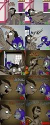 Size: 1502x3758 | Tagged: safe, artist:jitterbugjive, derpibooru import, doctor whooves, time turner, oc, oc:pun, earth pony, pegasus, pony, ask pun, agent 707, armor, ask, discord whooves, doctor who, female, mare, night guard armor, race swap, tardis