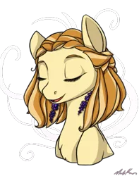 Size: 553x701 | Tagged: safe, artist:marly-kaxon, derpibooru import, oc, oc:pollenwicks, unofficial characters only, earth pony, pony, bust, chest fluff, eyes closed, female, mare, signature, simple background, solo, transparent background