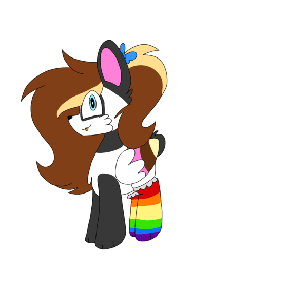 Size: 1378x1378 | Tagged: safe, artist:circuspaparazzi5678, derpibooru import, oc, oc:pocky panda, unofficial characters only, bear, panda, panda pony, pegasus, pony, bow, clothes, paws, ponytail, rainbow socks, simple background, socks, solo, striped socks, transparent background