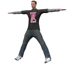 Size: 750x650 | Tagged: safe, artist:applebeans, derpibooru import, edit, pinkie pie, earth pony, human, pony, brony, clothes, dank memes, image, meme, png, pun, shirt, shitposting, t pose, text, tony hawk