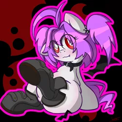 Size: 2480x2480 | Tagged: safe, artist:patoriotto, derpibooru import, oc, unofficial characters only, pony, collar, fangs, female, solo