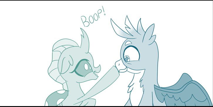 Size: 725x363 | Tagged: safe, artist:sintakhra, derpibooru import, gallus, ocellus, changedling, changeling, gryphon, tumblr:studentsix, boop, chest fluff, cropped, cute, diaocelles, female, gallabetes, happy, male, wings