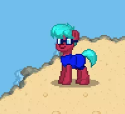 Size: 796x730 | Tagged: safe, artist:oc:windsweeper, derpibooru import, oc, oc:windsweeper, unofficial characters only, pony, pony town, beach, clothes, goggles, one-piece swimsuit, swimming goggles, swimsuit, water