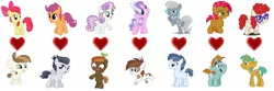 Size: 1549x516 | Tagged: safe, derpibooru import, editor:jdueler11, apple bloom, babs seed, button mash, diamond tiara, featherweight, pipsqueak, rumble, scootaloo, shady daze, silver spoon, snails, snips, sweetie belle, twist, pony, bips, featherbloom, female, male, piptiara, rumbloo, shipping, snailstwist, straight, sweetiemash