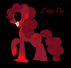 Size: 824x780 | Tagged: grimdark, derpibooru import, pinkie pie, earth pony, pony, blood, creepypasta, cute, female, smile.exe, smiling, solo, zalgo, zalgo pie