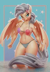 Size: 714x1028 | Tagged: 3d, adorasexy, anthro, artist:v747, bikini, breasts, busty princess skystar, clothes, cute, derpibooru import, female, heart eyes, hippogriff, lidded eyes, my little pony: the movie, princess skystar, seashell bra, sexy, solo, solo female, suggestive, swimsuit, wingding eyes