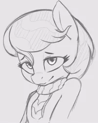 Size: 590x736 | Tagged: safe, artist:tre, derpibooru import, auntie lofty, earth pony, semi-anthro, the last crusade, anatomically incorrect, bust, clothes, cute, female, grayscale, human shoulders, lineart, mare, monochrome, scarf, solo