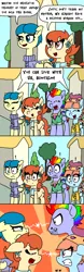 Size: 750x2400 | Tagged: safe, artist:bjdazzle, derpibooru import, aunt holiday, auntie lofty, bow hothoof, windy whistles, earth pony, pegasus, pony, season 9 retirement party, the last crusade, alternate scenario, clothes, comic, ear piercing, earring, exclamation point, female, glare, hat, implied scootaloo, jewelry, lesbian, lofty day, male, mare, nudge, piercing, polo shirt, ponyville, scarf, scootaloo fanclub, shipping, shirt, snorting, stallion, stare down, straight, stubble, sunburst background, sweater, teasing, this means war, this will end in tears, uh oh, vest, windyhoof