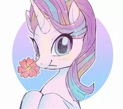 Size: 2709x2407 | Tagged: safe, artist:hosikawa, derpibooru import, starlight glimmer, pony, unicorn, cute, female, flower, flower in mouth, glimmerbetes, mare, mouth hold, solo