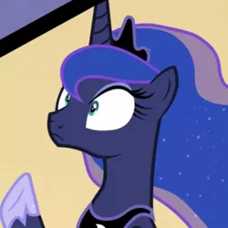 Size: 554x554 | Tagged: safe, derpibooru import, screencap, princess luna, pony, between dark and dawn, cropped, female, i have several questions, indignant, mare, raised hoof, reaction image, unpleasantly surprised, wide eyes