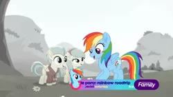 Size: 1920x1080 | Tagged: safe, derpibooru import, screencap, barley barrel, pickle barrel, rainbow dash, pegasus, pony, rainbow roadtrip, barrel twins, brother and sister, colt, discovery family logo, female, filly, male, siblings, twins