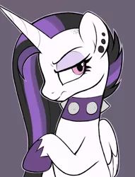 Size: 2332x3045 | Tagged: safe, artist:moozua, derpibooru import, princess celestia, alicorn, pony, between dark and dawn, choker, ear piercing, female, goth, gray background, mare, piercing, punklestia, simple background, solo, spiked choker