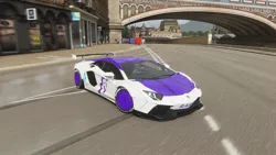 Size: 1248x702 | Tagged: safe, artist:saturncarartz, derpibooru import, rarity, pony, unicorn, car, drifting, female, forza horizon, forza horizon 4, game screencap, lamborghini, lamborghini aventador, mare, video game