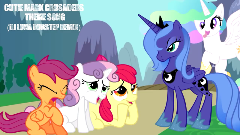 Size: 1280x720 | Tagged: safe, derpibooru import, apple bloom, princess celestia, princess luna, scootaloo, sweetie belle, alicorn, earth pony, pegasus, pony, unicorn, cute, cutie mark crusaders, dawwww, derp, derplestia, disgusted, dj luna, eww, female, filly, remix, s1 luna, silly, silly face, silly pony, tongue out, trollestia