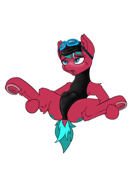 Size: 2200x2800 | Tagged: suggestive, alternate version, artist:calena, derpibooru import, oc, oc:windsweeper, unofficial characters only, pony, anus cameltoe, armpits, arousal, aroused, black swimsuit, blushing, both cutie marks, chest fluff, clothes, crotchboobs, dock, ear fluff, frog (hoof), goggles, hat, leg fluff, nudity, one-piece swimsuit, presenting, simple background, spread legs, spreading, swimming cap, swimming goggles, swimsuit, transparent background, underhoof