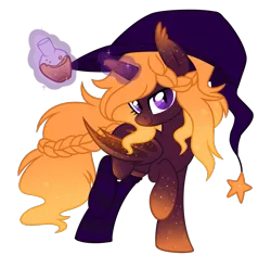 Size: 1611x1517 | Tagged: safe, artist:crystal-tranquility, derpibooru import, oc, oc:enchanting elixir, alicorn, bat pony, bat pony alicorn, pony, bat wings, braid, clothes, female, glowing horn, hat, horn, magic, mare, simple background, socks, solo, telekinesis, transparent background, wings, witch hat