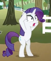Size: 581x691 | Tagged: safe, derpibooru import, screencap, rarity, pony, unicorn, between dark and dawn, bipedal, cropped, female, great moments in animation, mare, rarara, shocked, solo
