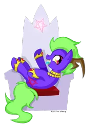 Size: 724x1004 | Tagged: safe, artist:musicfirewind, derpibooru import, oc, oc:midnight devilwitch, unofficial characters only, pony, friendship throne, pentagram, simple background, solo, transparent background