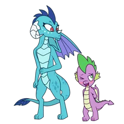 Size: 4800x4800 | Tagged: artist:maxter-advance, blushing, blush sticker, derpibooru import, dragon, dragoness, emberspike, female, hands behind back, male, one eye closed, princess ember, safe, shipping, spike, straight, winged spike