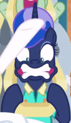 Size: 208x358 | Tagged: safe, derpibooru import, screencap, princess celestia, princess luna, unnamed character, unnamed pony, alicorn, pony, between dark and dawn, alternate hairstyle, animated, background pony, clothes, cropped, faic, female, funny face, gif, gritted teeth, mare, roller coaster, solo focus, teeth, wavy mouth, wide eyes, wild blue yonder