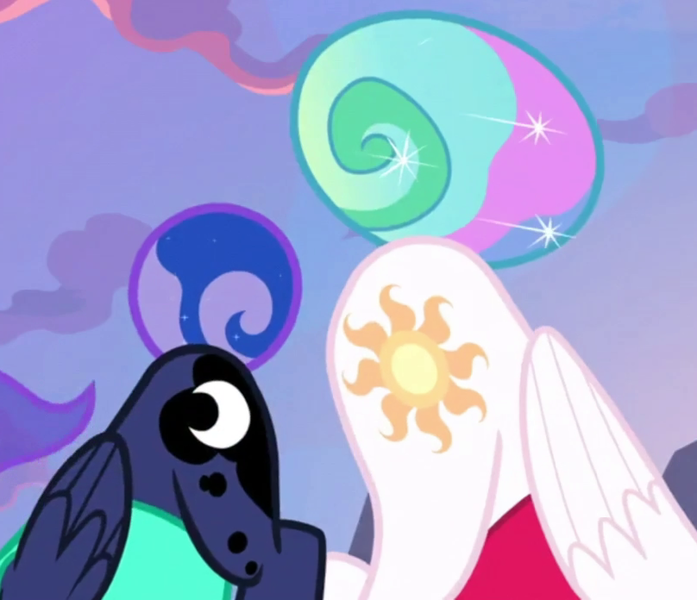 Size: 808x696 | Tagged: safe, derpibooru import, screencap, princess celestia, princess luna, alicorn, pony, between dark and dawn, butt, cropped, face down ass up, face not visible, female, mare, moonbutt, out of context, plot, praise the moon, praise the sun, royal sisters, siblings, sisters, sunbutt, tail bun