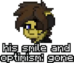 Size: 490x422 | Tagged: safe, derpibooru import, oc, oc:blu skies, unofficial characters only, pony, pony town, depressed, edgy, eyepatch, head only, headset, meme, pixel art, reaction image, scar, smile and optimism meme, solo