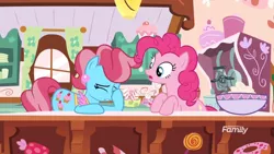 Size: 1366x768 | Tagged: batter, between dark and dawn, bowl, counter, cup cake, derpibooru import, food, kitchen, mixer, pinkie pie, safe, screencap