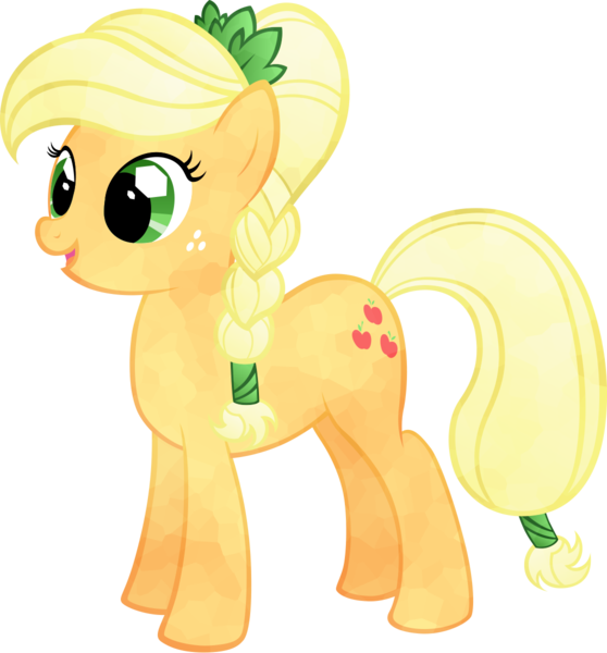 Size: 1116x1200 | Tagged: safe, artist:cubonator, derpibooru import, applejack, crystal pony, earth pony, pony, alternate hairstyle, crystallized, cute, female, jackabetes, mare, open mouth, simple background, smiling, solo, transparent background, vector